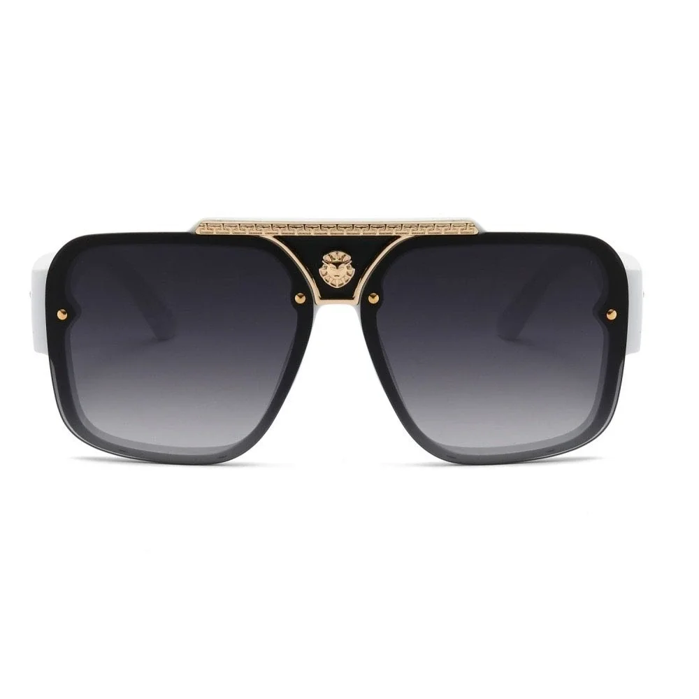 Aviator Sunglasses White Frame‎ Black Lens Gold Accent Designer Style Shades Hot